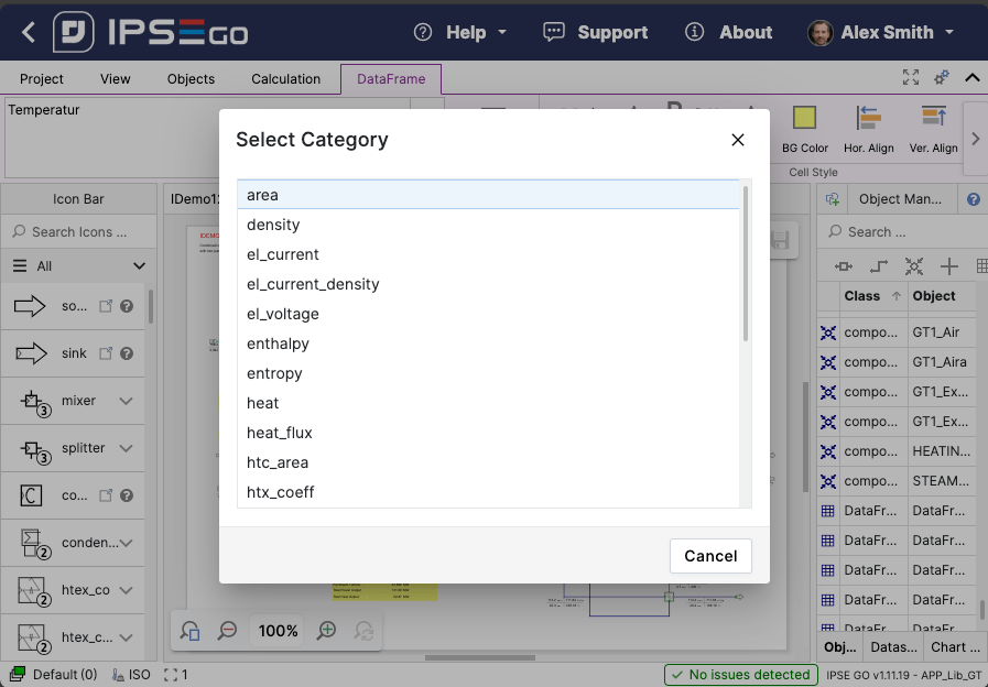 Insert units of measurement categories via dialog.